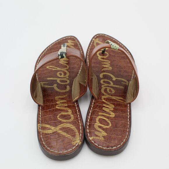 Sam Edelman Kaye Sandals Womens 9 Brown Leather Snake Print Thong Flat Slip On - Picture 4 of 7